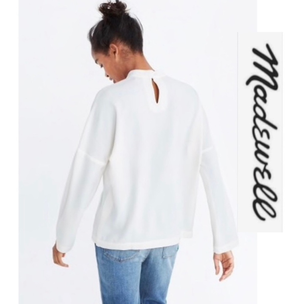 🆕 NWOT {Madewell} ‘Moderne’ Flowy Lightweight Mockneck Blouse in Ivory • XS